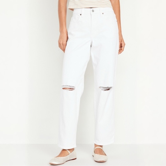 Old Navy Denim - {Old Navy} "High Rise OG Loose" White Distressed Straight Leg Denim Jeans
